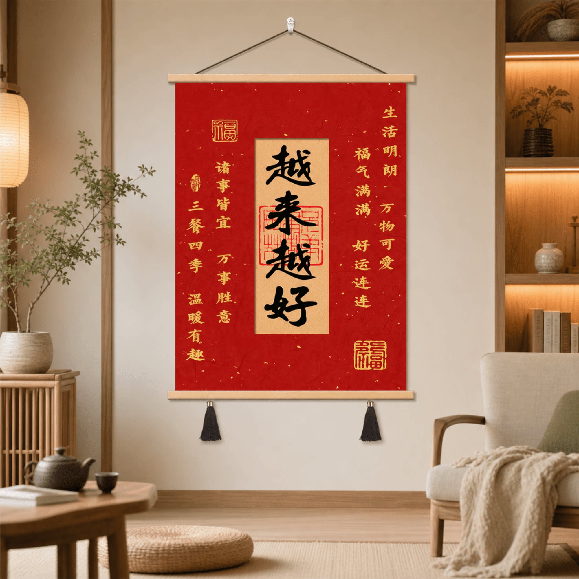 新中式越来越好书法挂画客厅玄关卧室餐厅茶室国风轻奢墙面装饰画