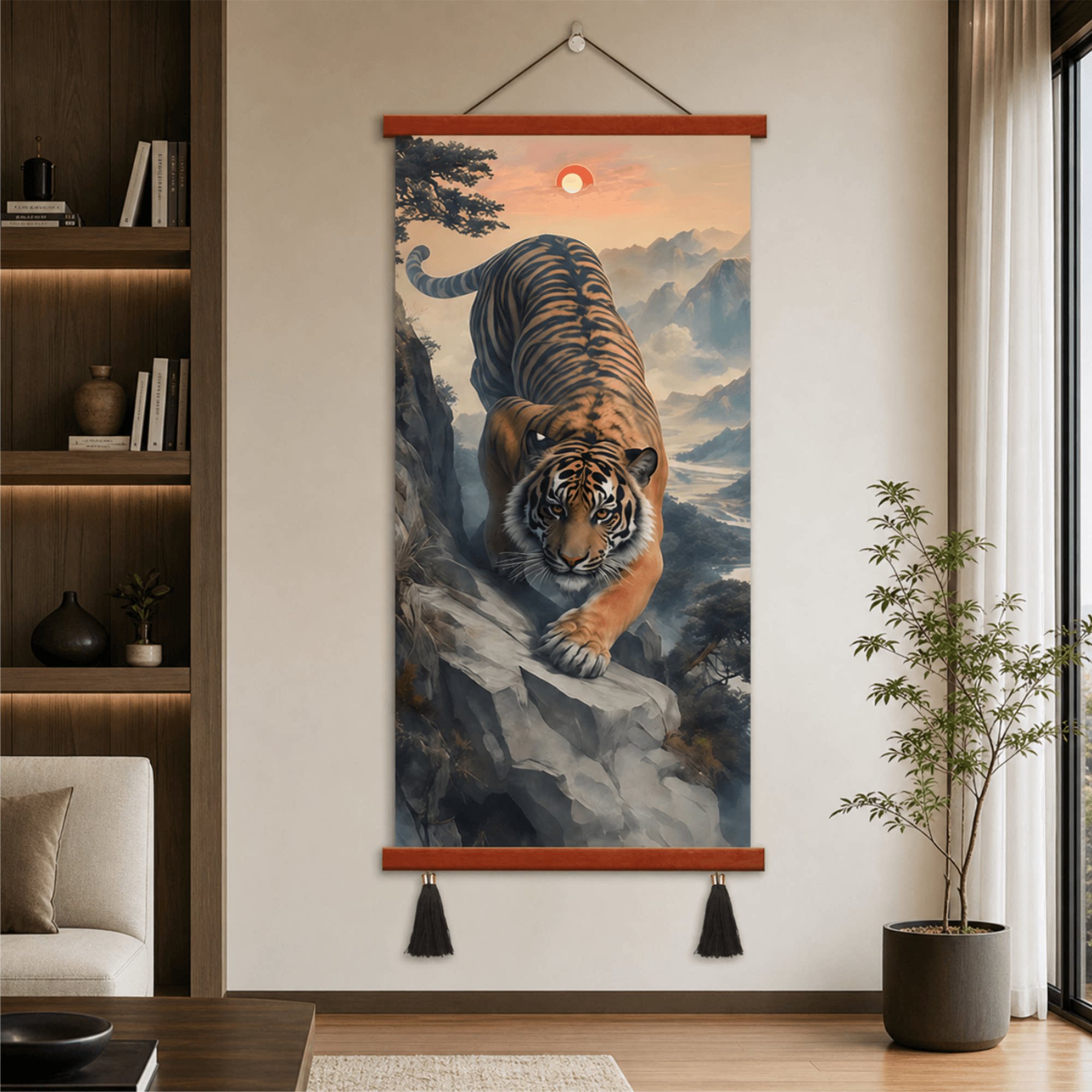 新中式轻奢大气猛虎下山山水国画家居软装玄关客厅卧室背景墙挂画