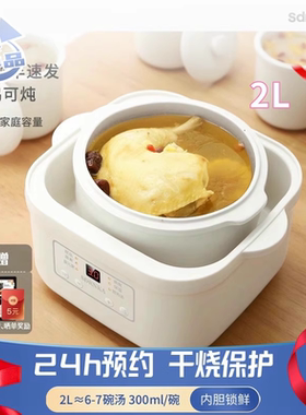 SDRNKA日本电炖盅隔水炖家用全自动电炖锅2L陶瓷电砂锅煲汤辅食锅