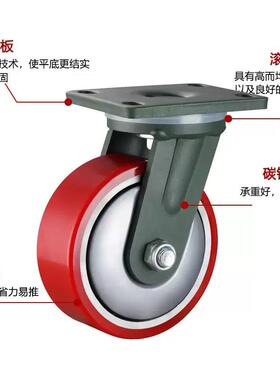 钢板铁芯超重耐型JPO加钢万板pu轮4/5厚/6/8寸承重向磨耐用抗压轮