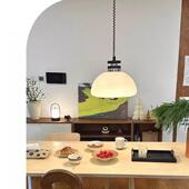 古玻璃餐中厅吊灯复古台实木餐度厅吧书BBK房可伸缩调节高奶油风