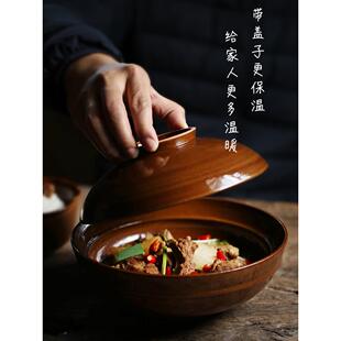 景德带盖大工碗炖菜碗盘手陶瓷拉镇面碗用家大号汤碗盖CDD饭碗沙