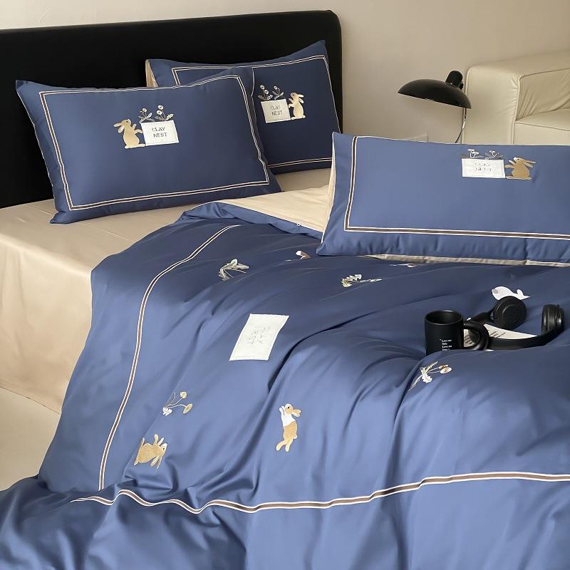 韩式小被兔兔刺绣CS202508贴布绣10S全0棉床上品四件套可爱卡通用