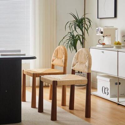 中复编古中古实木水织XKK藤椅设计师民宿餐厅藤编古椅风法式实木