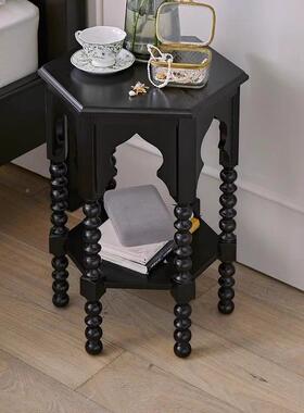 美厅式风古木ZW854床头柜复卧室边几黑色客置物架茶几角几镂空实
