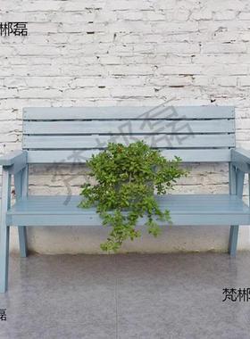室外背长椅凳子公31199园实靠木蓝色户外花靠园民宿背乡村椅街道