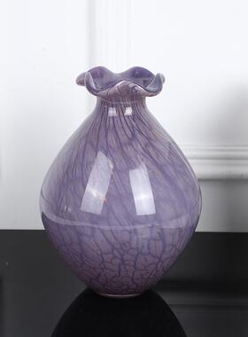 轻奢紫色瓶手UQX工吹制大器号玻璃花花家培居桌面装饰水花插摆件