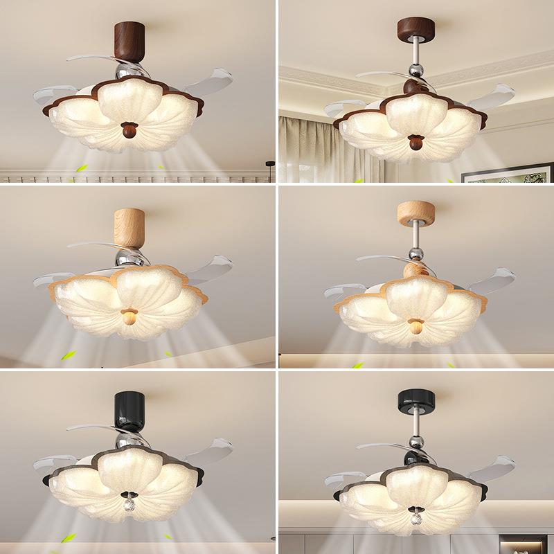 中古餐厅厅隐风形吊扇灯891家静用一体复古胡桃木纹圆餐卧室音风