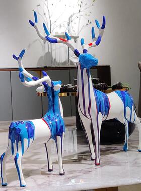 艺术招财鹿一对房摆件sp7iyM34轻奢客厅品玄关电视柜酒家柜居间装