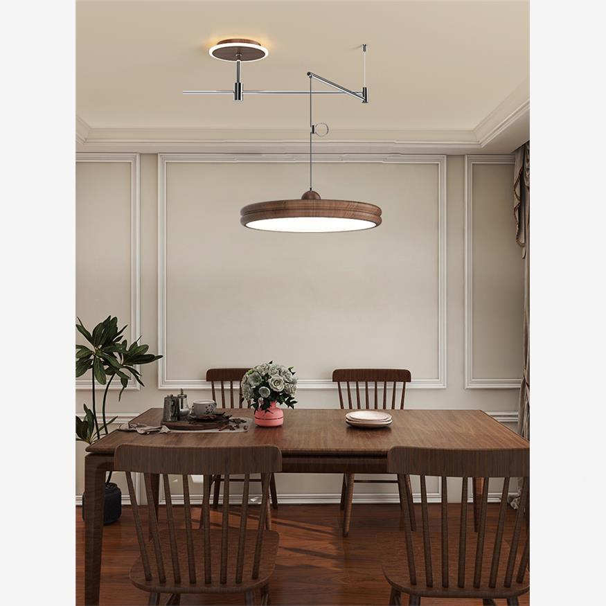 餐厅吊灯摇臂飞碟740中餐古风复台古胡位桃木纹简约可移吧饭厅桌