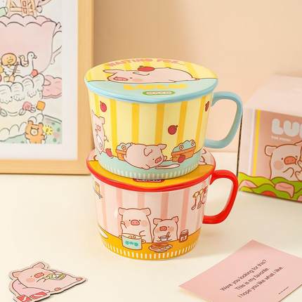 泡碗带盖可爱宿舍用学陶Zte7RnXW瓷面吃汤面面拉大生碗