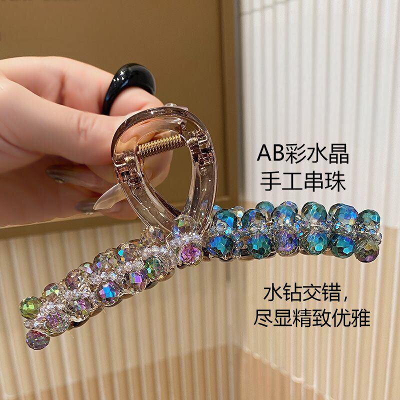新款双排水晶发夹女大号抓夹后脑勺夹子盘发鲨鱼夹头饰发量大发饰