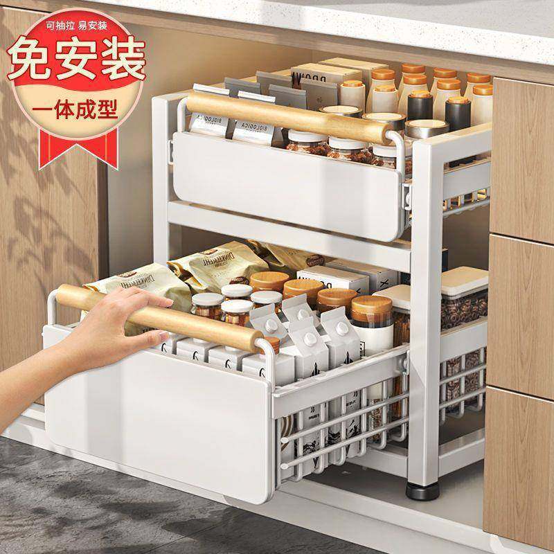 厨房橱拉篮水置物架多功下能碗碟料调收纳抽拉式jcAmBPj4分柜层,厨房/烹饪用具,抹布架/厨房清洁收纳架,淘宝优惠券,粉丝福利购,淘宝优惠卷