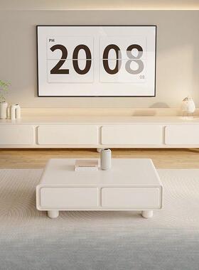 圆角法奶油风白电28132视柜简约现代茶几客厅家用小户式型合落地