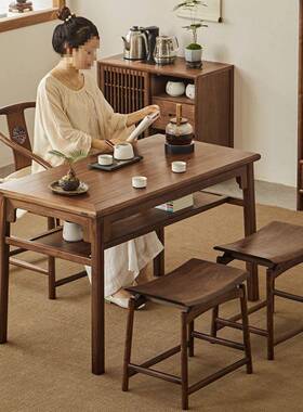 新中式茶型桌椅组合储物阳CJW台客厅家用茶小户约禅意实木泡茶简