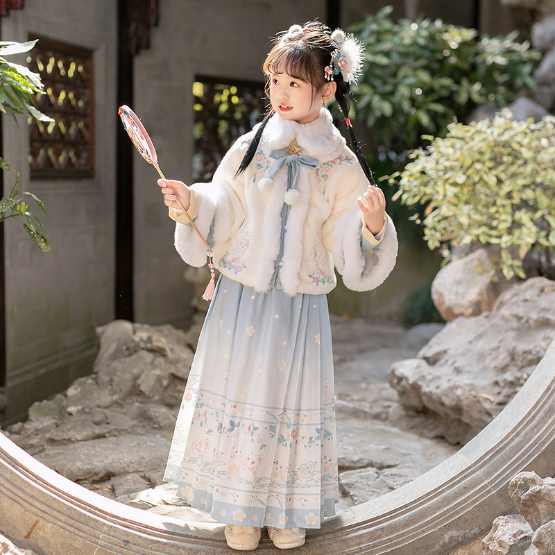汉服女童秋冬季马面裙2023新款超仙古装儿M童女孩唐装古风裙子冬