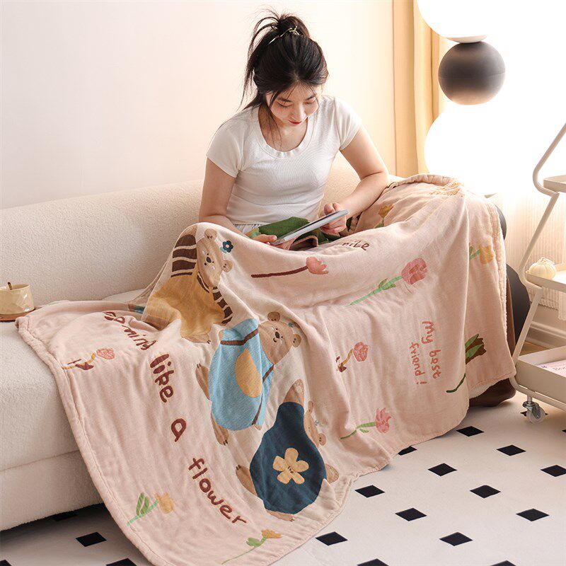 儿童纯棉纱布盖毯四季新款卡通家用毛H巾被全棉办公室午睡沙发毯