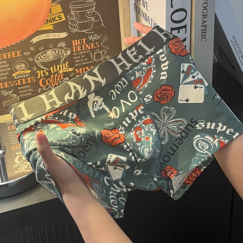 印花男士内裤四角纯棉春夏男生短裤男式卡K通男款平角裤舒适短裤