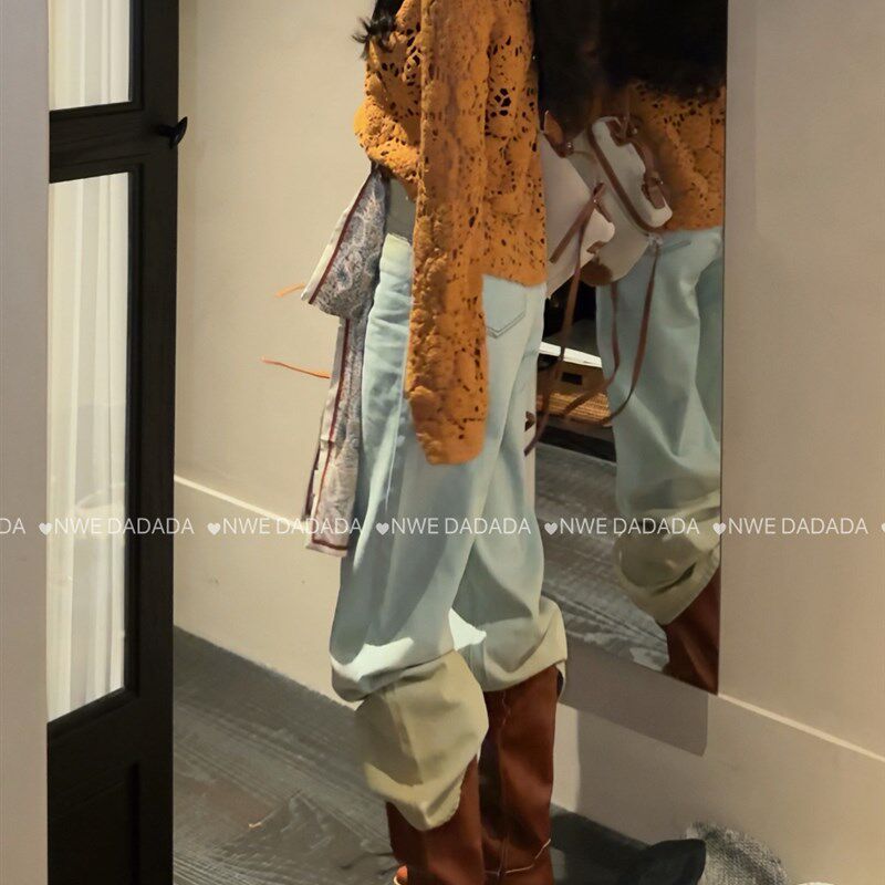 利达 NEWe DADADA【纯光之森】黄色镂空针织衫女钩花设计长袖上衣