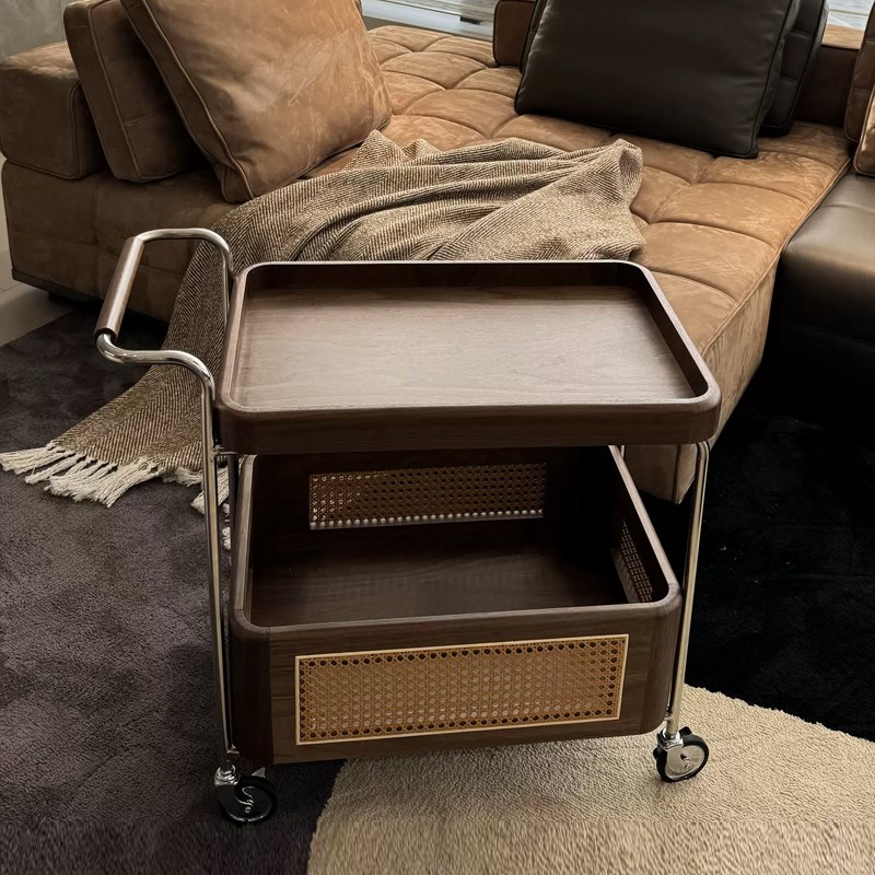 中古实木边几可j移动小户型高级藤编极简复古侘寂风沙发茶几小推