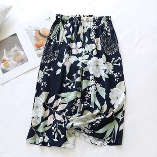 女士夏季 子夏天休闲宽松S家居裤 棉绸薄款 单裤 可外穿短 七分裤 睡裤