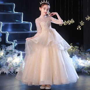 高端女童晚礼服儿童主持人钢琴演出礼服裙花童婚T礼蓬蓬纱公主裙