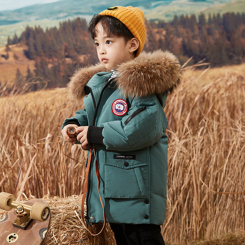 儿童羽绒衣男童中长版洋派2023新款F小童宝宝加厚冬装外套童装冬