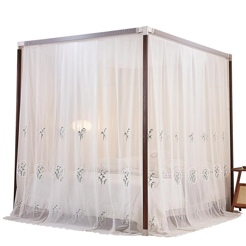 A类高档定制实木支架四柱穿杆宫廷蚊帐子H婚庆民宿别墅床幔中式1.