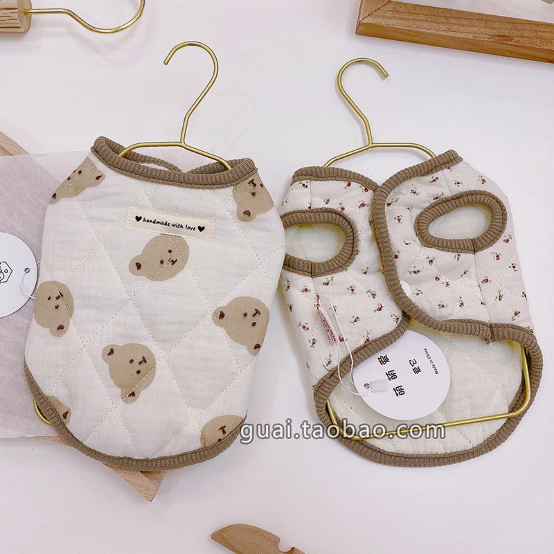 加厚秋冬夹棉宠物马甲衣服泰迪约克夏博美小N型犬猫咪保暖两脚衣