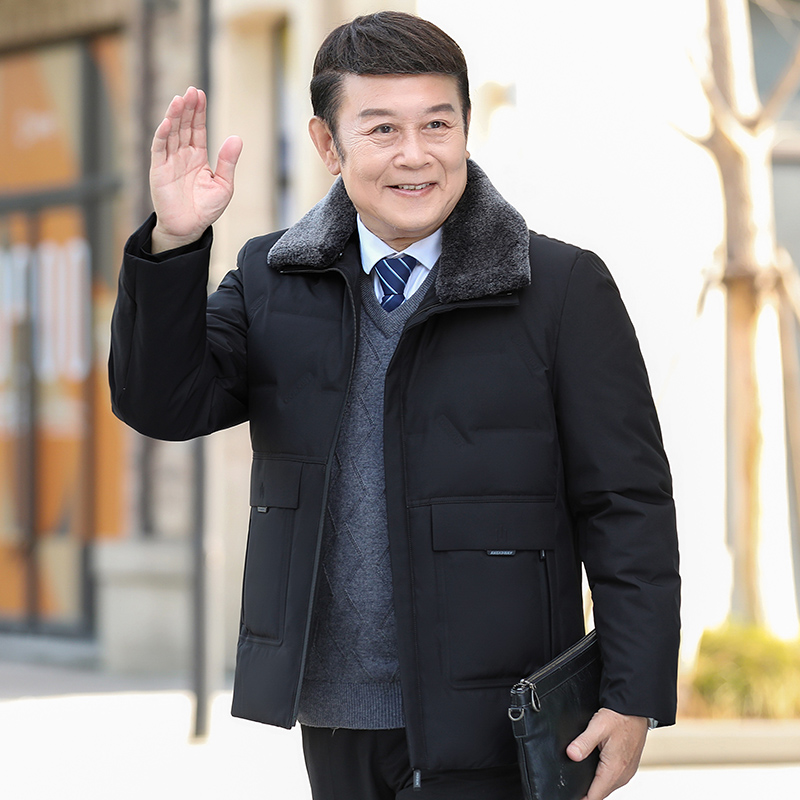 爸爸冬装外套中老年羽绒服男中年男士加厚I保暖冬季短款40岁50衣
