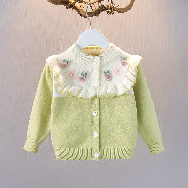 2023女宝宝秋装儿童毛衣开w衫女童针织秋季长袖外套婴幼儿外出服