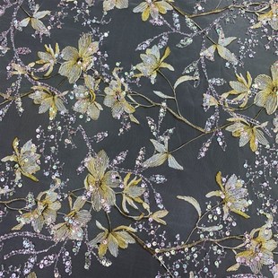 设计师辅料花边 莲花定位印花网纱 童装 DIY手A工布料 裙子面料