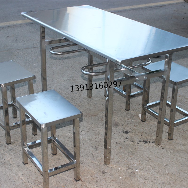 不锈钢食堂餐桌椅4人位分体挂凳桌学校学生工R厂员工餐桌一桌四凳
