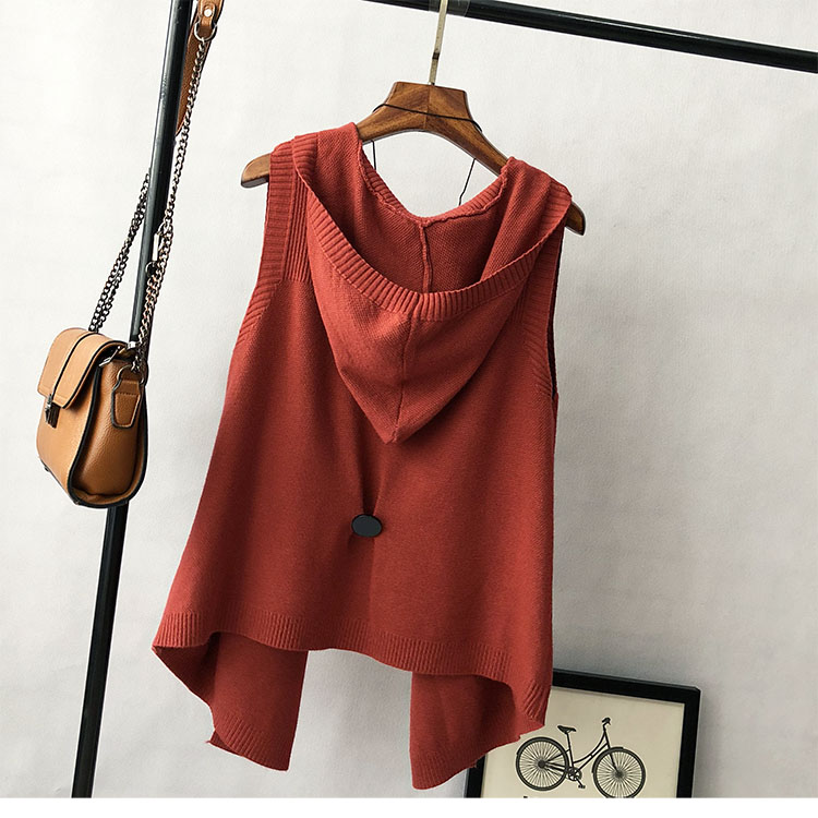 韩版春秋季2021毛n衣背心宽松连帽坎肩毛线潮chic针织马甲开衫女