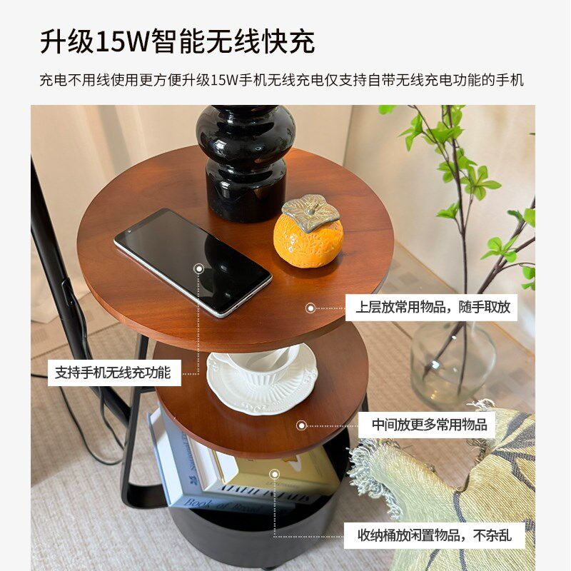 落地灯客厅沙发边几中古法式美式复古床头置物架S一体卧室立式台