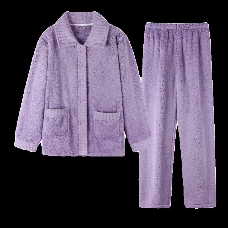 中老年珊瑚绒女款睡衣秋s冬季妈妈加绒加厚法兰绒家居服冬天套装