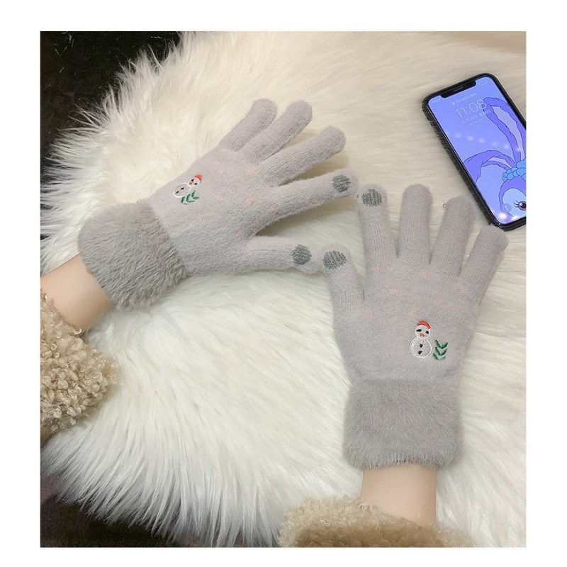 手套冬季女可爱骑行保暖加绒y加厚防寒学生毛线秋冬天可触屏手套