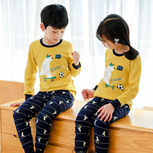 儿童睡衣男童春秋季纯棉薄款套装女童秋衣秋裤棉质W分体男孩家居