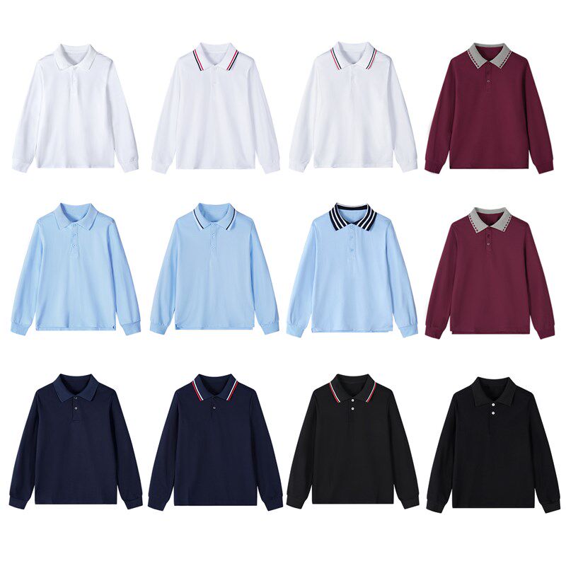 小学生薄款蓝色白色短袖polo衫T恤儿童纯棉夏季T男女童校服打底衫