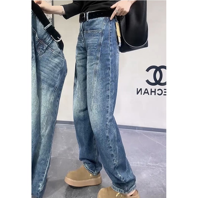 2025春季新款大码高腰直筒牛仔裤女F胖mm梨型身材宽松显瘦弯刀长