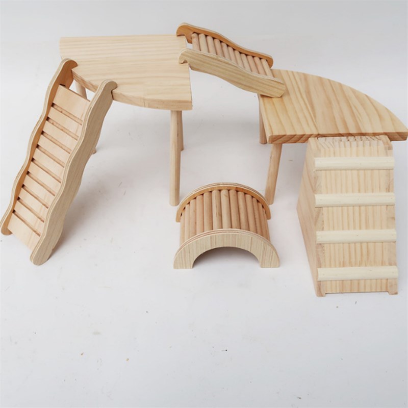 仓鼠玩具 木质爬梯二层平台隔板y 笼子造景 原木爬梯 金丝熊 用品