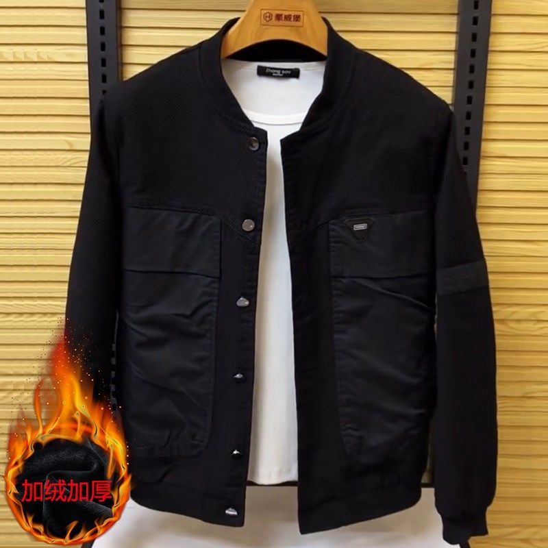 肥佬男装加肥加大码宽松夹克加厚外套春秋特O大号外衣胖人冬装茄