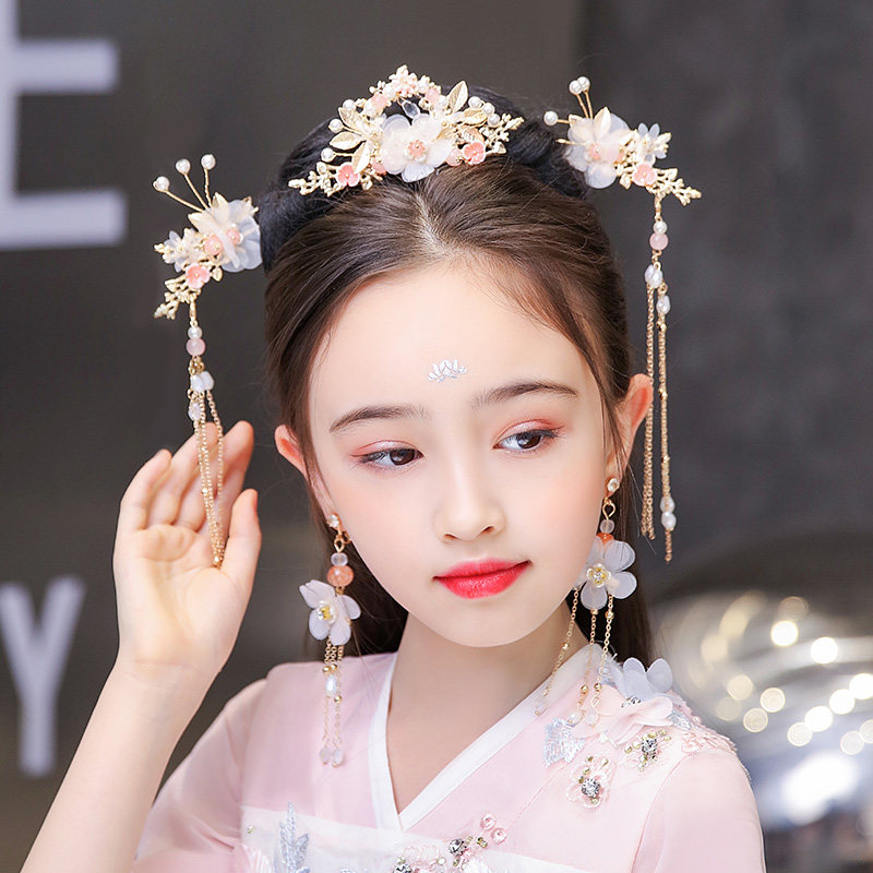 儿童汉服古风头饰流苏发饰古代发簪子步摇插梳女童超X仙古装配饰