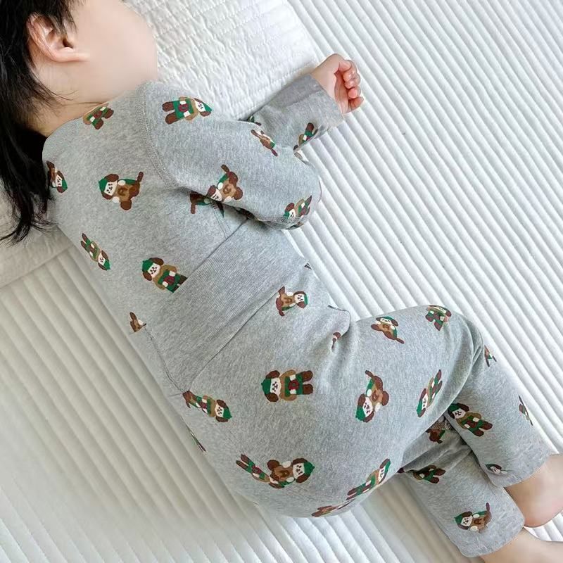 婴儿无缝睡f衣280g纯棉a级儿童高腰保腹男女秋装裤套装家私