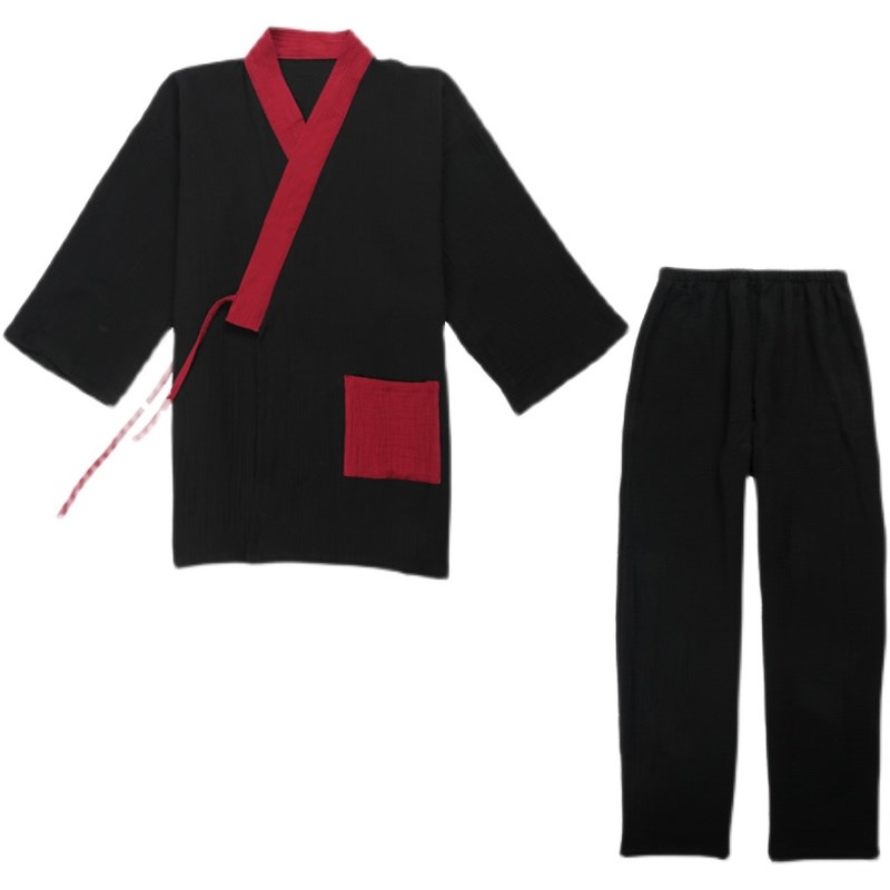 包邮男薄款纯棉睡衣套装古风汉服E家居服大码长裤复古拼色中国风