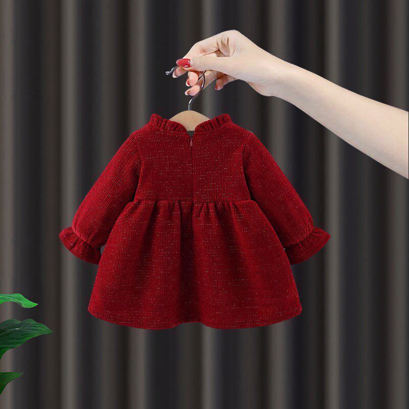 周岁女宝礼服1女童冬季q加绒连衣裙2婴儿抓周拜年服红色新年公主