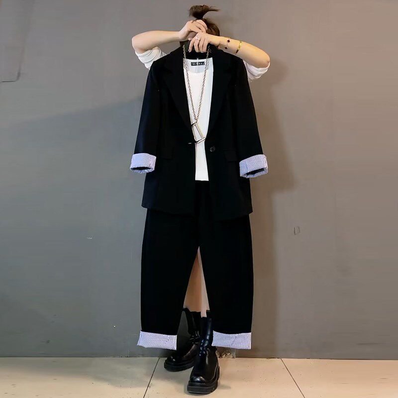 胖妹妹2024早秋新款大码女装通勤西G装外套休闲裤西服两件套装韩
