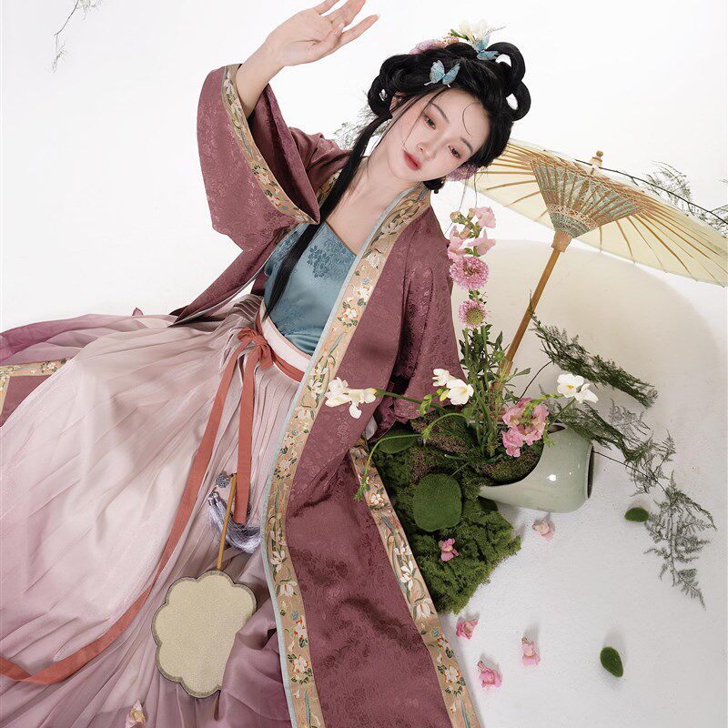 无贰集梅子酿 宋制提花全缘边褙子 暗纹L吊带渐变百迭裙春夏汉服