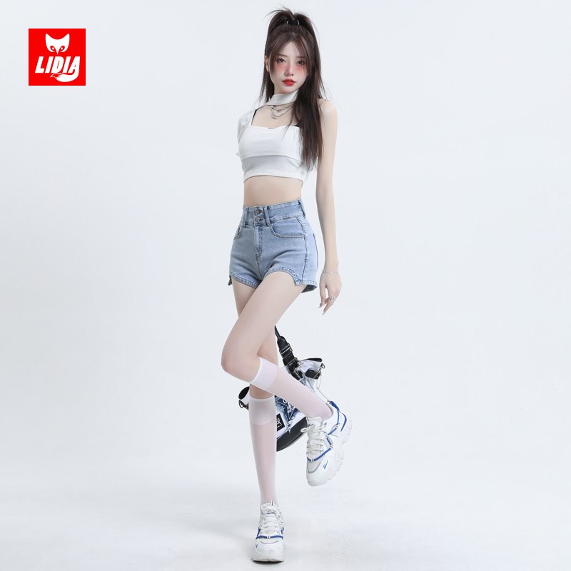辣妹紧身牛仔短裤女秋2024年z新款高腰显瘦网红a字外穿超短热裤子