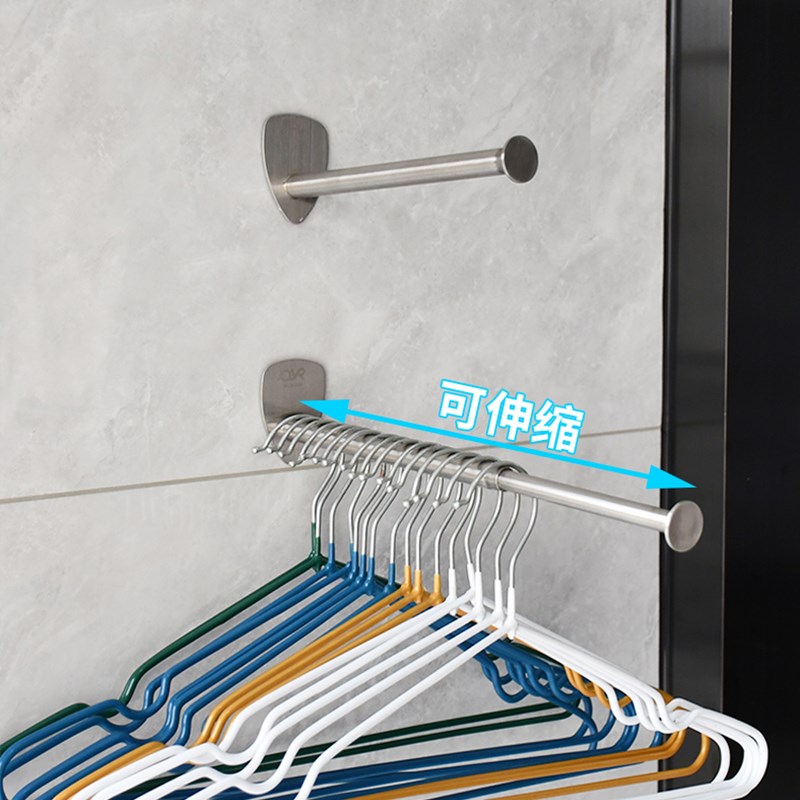 阳台挂衣架收纳神器o可伸缩免打孔挂钩挂杆墙上壁挂不锈钢置物架